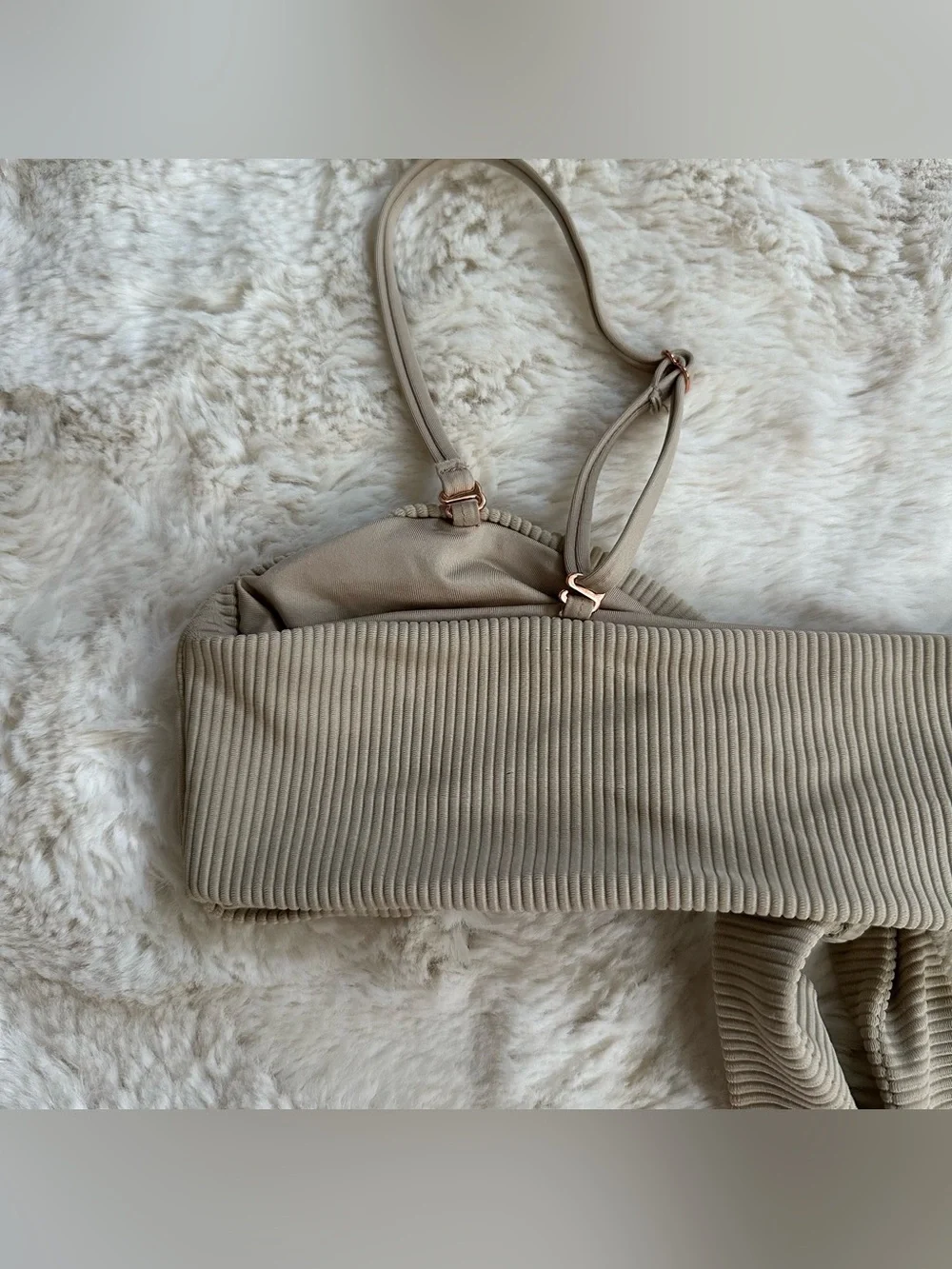 Frankie's Bikinis Enzo Tan/Earth/Nude Ribbed Bow Tie Front Bikini Top